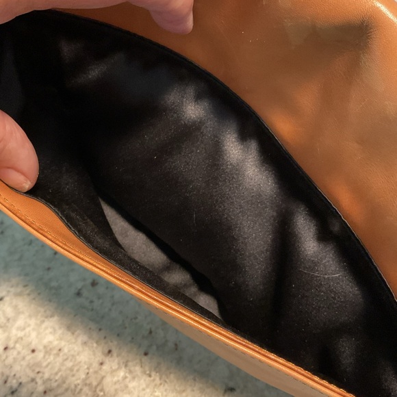 Nicole Miller Tan Leather Fringed Shoulder Purse Adjustable Strap - Picture 6 of 9